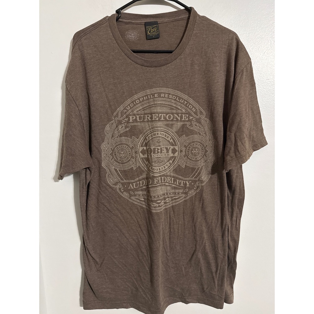 Obey Records Puretone Audio Fidelity Graphic T-Shirt Mens XL Brown Streetwear